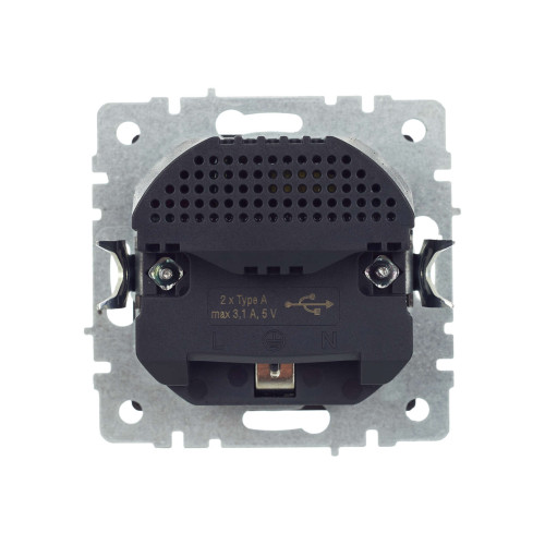 BRITE Розетка 1-местная с заземлением с защитными шторками 16А с USB A+A 5В 3,1А РЮш10-2-БрС сталь IEK