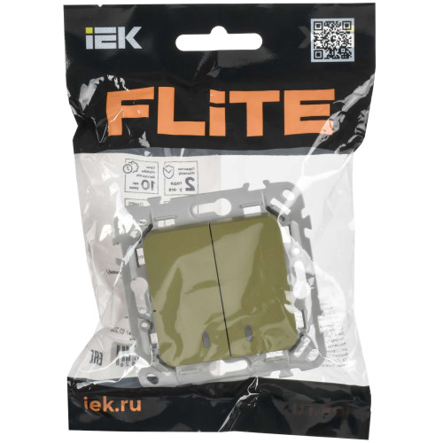 FLITE Выключатель 2-клавишный с индикацией 10А ВС12-1-1-ФлО оливковый IEK