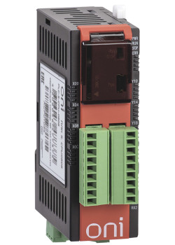 Модуль ЦПУ со встроенными 8 дискретными входами (Sink/Source) и 8 дискретными выходами (реле). Интерфейс RS232. Напряжение питания 24В DC ONI