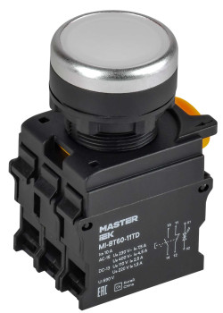 Кнопка с подсветкой и фиксацией d=22мм 1NO+1NC белая MASTER IEK