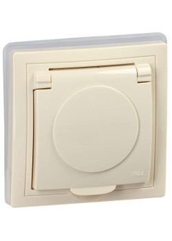 KVARTA Розетка с заземлением с защитными шторками с крышкой 16А IP44 РСбш10-3-ККм-44 кремовый IEK