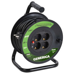 Катушка УК30 с термозащитой 4 места 2P+PE/30м 3х1,0мм2 GENERICA