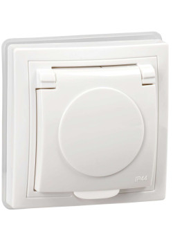 KVARTA Розетка с заземлением с защитными шторками с крышкой 16А IP44 РСбш10-3-КБ-44 белый IEK