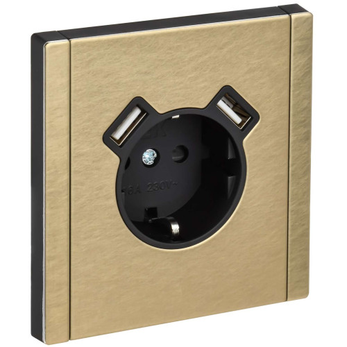 FORTE&PIANO Розетка 1-местная с заземлением с защитными шторками винтовое крепление 16А USB A+A 3,1А FP645M металл шампань IEK