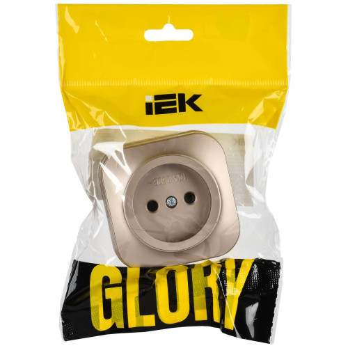 GLORY Розетка 1-местная для открытой установки без заземления без защитных шторок 10А РС20-2-ХШм шампань матовый IEK