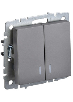 BRITE Выключатель 2-клавишный с индикацией 10А ВС10-2-1-БрС сталь IEK