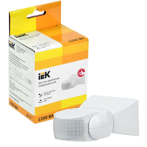 Датчик движения ДД 013 белый 1200Вт 180гр 12м IP54 IEK