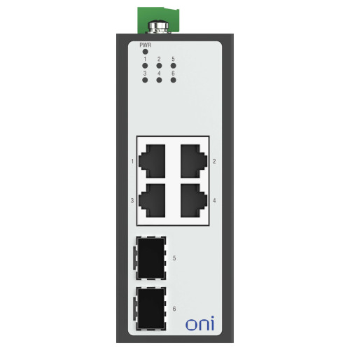 Коммутатор Ethernet промышленный неуправляемый ISU 2 SFP слота 100/1000BaseX 4 порта 10/100/1000BaseT разъем RJ45 с PoE 48В DC с резервированием ONI