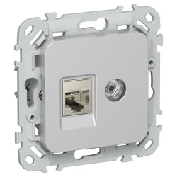 FLITE Розетка 2-местная RJ45/TV категория 5Е STP РКТВ5е-2-1-ФлА алюминий IEK