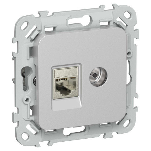 FLITE Розетка 2-местная RJ45/TV категория 5Е STP РКТВ5е-2-1-ФлА алюминий IEK