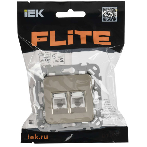 FLITE Розетка 2-местная компьютерная RJ45 категория 5Е UTP РК5е-2-0-ФлШ шампань IEK