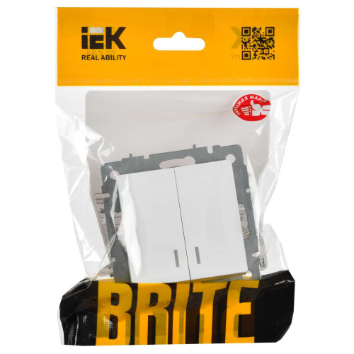 BRITE Выключатель 2-клавишный с индикацией 10А ВС10-2-1-БрАБ арктический белый IEK