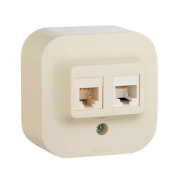 QUTEO Розетка двойная RJ11+RJ45 кат.5E UTP для открытой установки слоновая кость