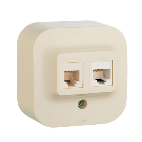 QUTEO Розетка двойная RJ11+RJ45 кат.5E UTP для открытой установки слоновая кость