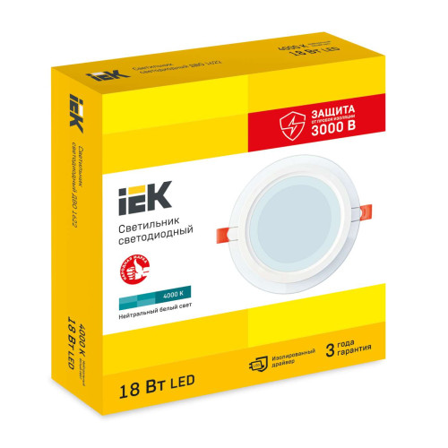 Светильник светодиодный ДВО 1622 со стеклом круг 18Вт 4000К IP20 IEK