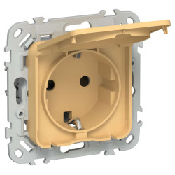 FLITE Розетка с заземлением с защитными шторками и крышкой безвинтовое крепление 16А IP44 РСшкр11-1-44-ФлЗ золотарник IEK