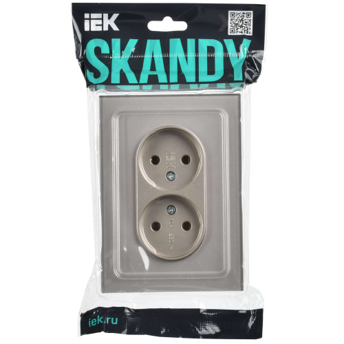 SKANDY Розетка 2-местная без заземления без защитных шторок для плоской вилки 10А SK-R03Sh стекло шампань IEK