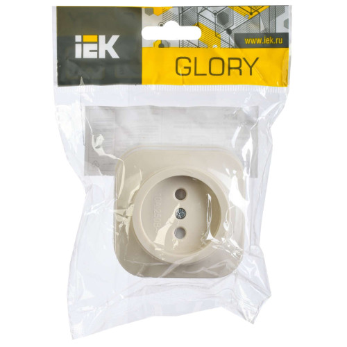 GLORY Розетка 1-местная для открытой установки без заземления с защитными шторками 10А РСш20-2-ХК кремовый IEK