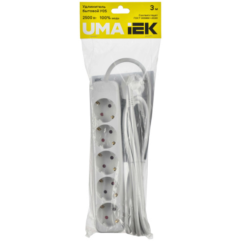 UMA Удлинитель У05 5 мест 2P+PE 3м 3х1мм2 10А белый IEK
