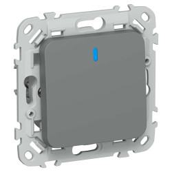 FLITE Выключатель 1-клавишный кнопочный с индикацией 10А ВС11-2-1-ФлМА мокрый асфальт IEK