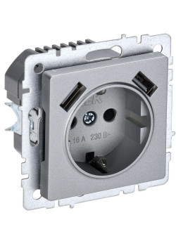 BRITE Розетка 1-местная с заземлением с защитными шторками 16А с USB A+A 5В 2,1А РЮш10-1-БрА алюминий IEK