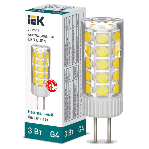 Лампа светодиодная CORN капсула 3Вт 12В 4000К керамика G4 IEK