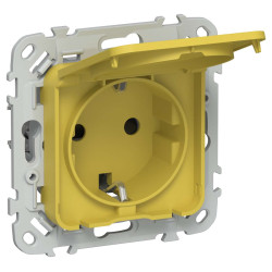 FLITE Розетка с заземлением с защитными шторками и крышкой 16А IP44 РСшкр11-0-44-ФлЖК желтый карри IEK