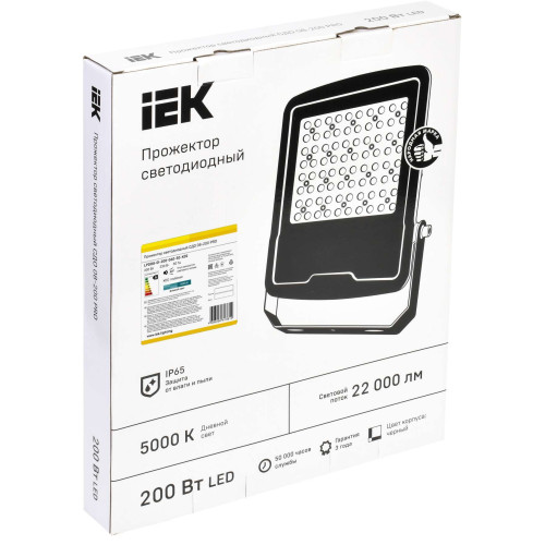 Прожектор светодиодный СДО 08-200 PRO 40х90град 5000К IP65 черный IEK