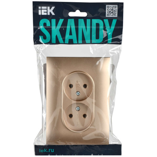 SKANDY Розетка 2-местная без заземления с защитными шторками 10А в сборе SK-R09Sa песочный IEK