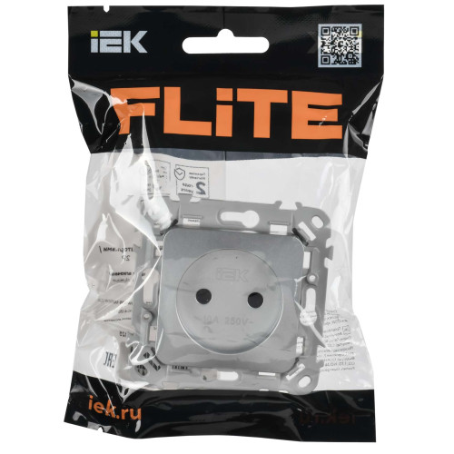 FLITE Розетка без заземления с защитными шторками безвинтовое крепление 10А РСш01-1-ФлА алюминий IEK