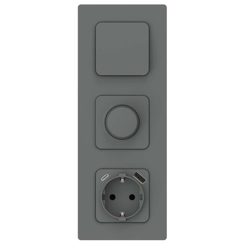 FLITE Розетка 1-местная с заземлением с защитными шторками 16А с USB A+C 20Вт безвинтовое крепление РСЮшс11-1-ФлМА мокрый асфальт IEK