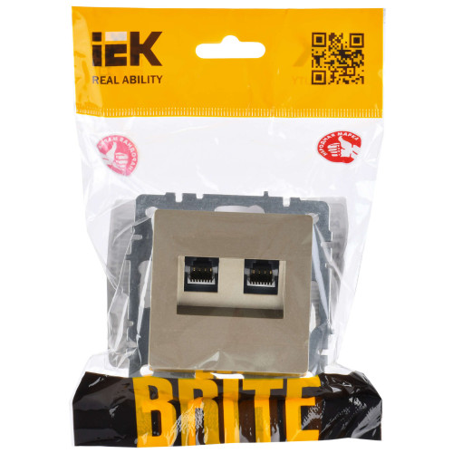 BRITE Розетка двойная RJ11+RJ45 кат.5E РК/Т12-БрШ шампань IEK