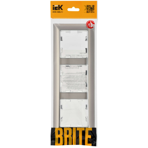 BRITE Рамка 3-местная РУ-3-Бр металл хром/никель IEK