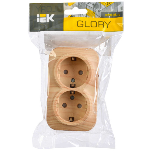 GLORY Розетка 2-местная для открытой установки с заземлением с защитными шторками 16А РСш22-3-ХС сосна IEK
