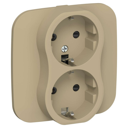 FLITE Розетка 2-местная с заземлением с защитными шторками безвинтовое крепление 16А РСш12-1-А-ФлХ хаки IEK