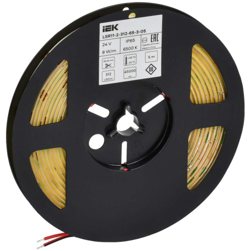 Лента светодиодная 5м COB 312LED/м 8Вт/м IP65 ширина 8мм 24В холодный белый IEK