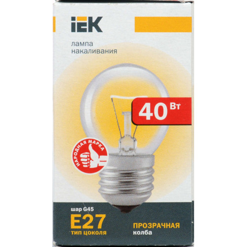 Лампа накаливания G45 шар прозрачная 40Вт E27 IEK
