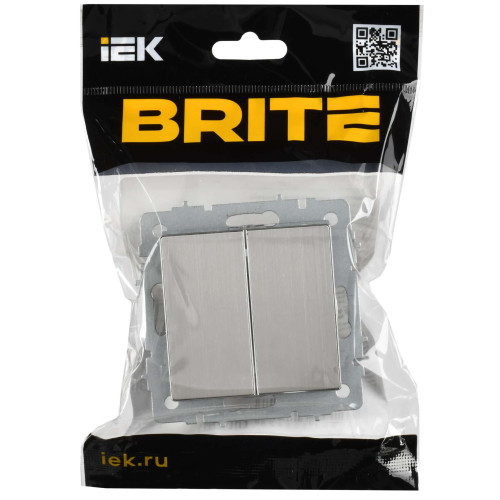 BRITE Выключатель 2-клавишный проходной 10А ВС10-2-6-БрГН металл хром/никель IEK BRITE Выключатель 2-клавишный проходной 10А ВС10-2-6-БрГН металл хром/никель IEK