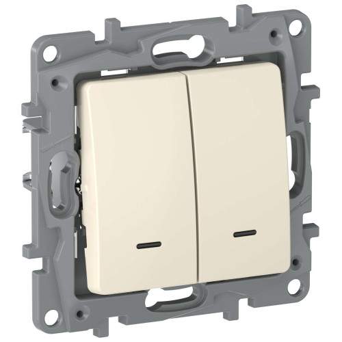 IEKETIKA Выключатель 2-клавишный с подсветкой/индикацией схема 5L 10АХ безвинтовые зажимы 6723041 слоновая кость IEK