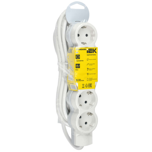 STANDARD Удлинитель У05 5 мест 2P+PE 5м 3х1,5мм2 16А белый IEK