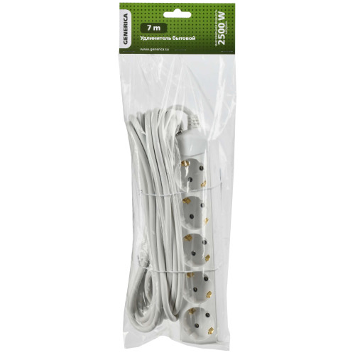Удлинитель У05 5 мест с заземлением 7м 3х1мм2 10А/250В GENERICA Удлинитель У05 5 мест с заземлением 7м 3х1мм2 10А/250В GENERICA