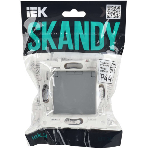SKANDY Розетка 1-местная с заземлением с защитными шторками и крышкой 16А IP44 SK-R11Gr серый IEK