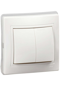 KVARTA Выключатель 2-клавишный 10А IP44 ВС10-2-0-КБ-44 белый IEK