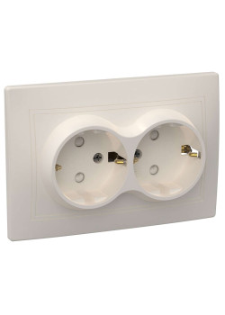 KVARTA Розетка 2-местная с заземлением с защитными шторками 16А кер. РСш12-3-Км кремовый IEK