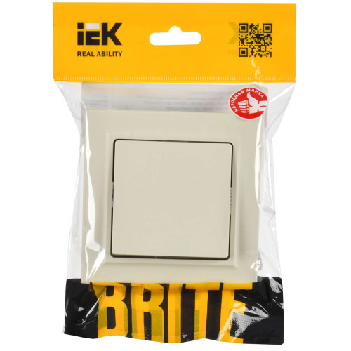 BRITE Выключатель 1-клавишный 10А в сборе ВСР10-1-0-БрКр бежевый IEK