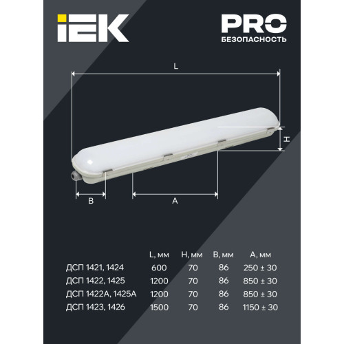 PRO Светильник ДСП 1424 20Вт 4000К IP65 600мм IEK