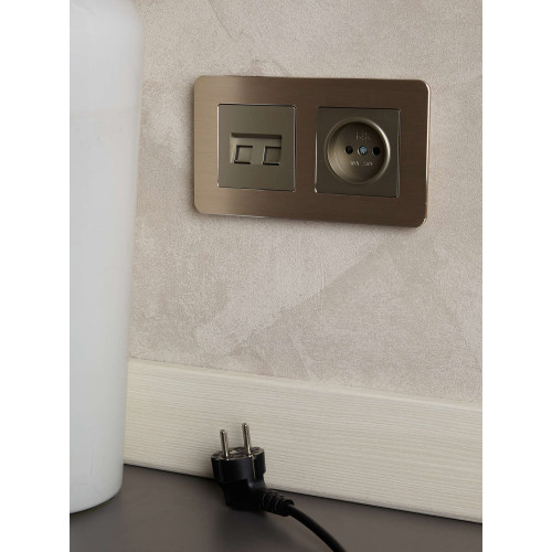 BRITE Розетка двойная RJ11+RJ45 кат.5E РК/Т12-БрШ шампань IEK