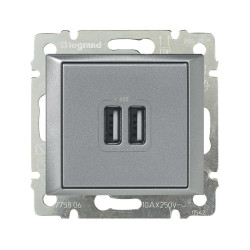 VALENA Розетка USB A+A 15Вт алюминий
