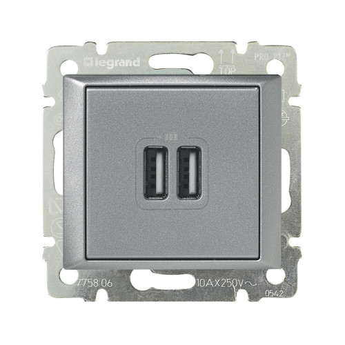 VALENA Розетка USB A+A 15Вт алюминий