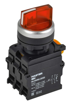 Переключатель с подсветкой на 3 положения 2NO красный MASTER IEK